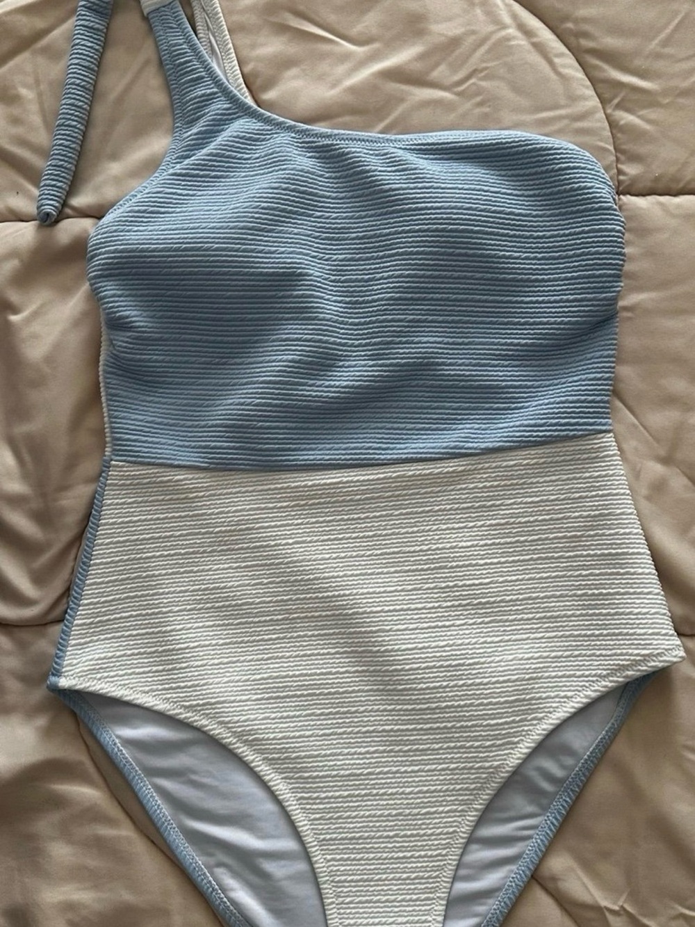 CupShe Women’s One-Piece Swimsuit in Light Blue and Cream - Stylish Beachwear